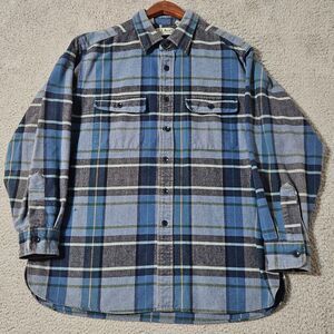 LL Bean Chamois Cloth‎ Shirt Blue Plaid Cotton Flannel Men's Size Large